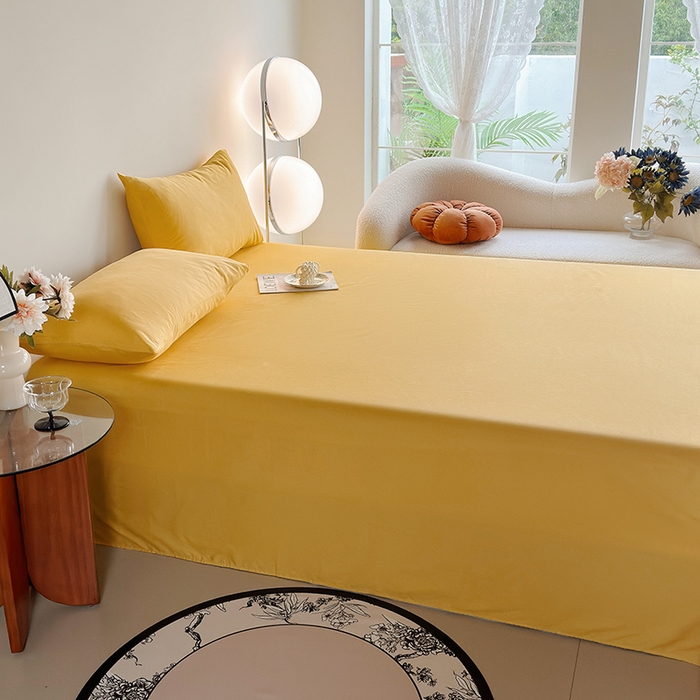 91家纺网 家纺一手货源 找家纺 寝柔家纺 2024新款40S全棉斜纹13372纯棉纯色套件单品-单床单  （风格一） 暖黄