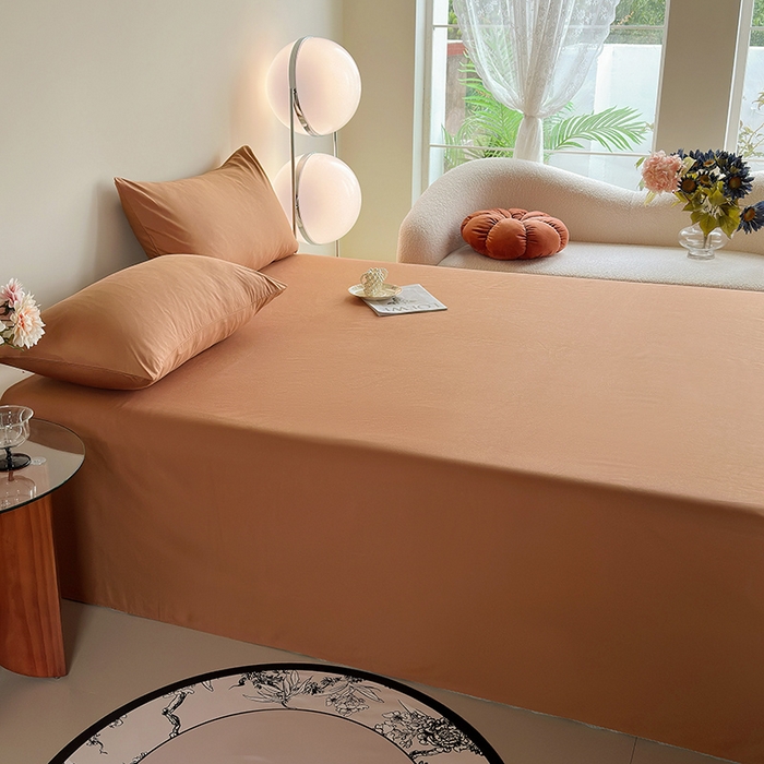 91家纺网 家纺一手货源 找家纺 寝柔家纺 2024新款40S全棉斜纹13372纯棉纯色套件单品-单床单  （风格一） 中咖