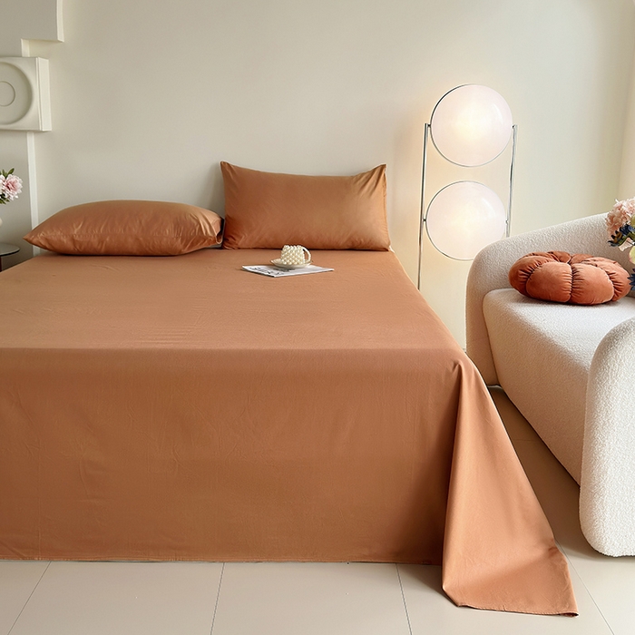 91家纺网 家纺一手货源 找家纺 寝柔家纺 2024新款40S全棉斜纹13372纯棉纯色套件单品-单床单  （风格一） 中咖