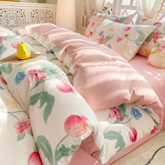 91家纺网 家纺一手货源 找家纺 宜家坊 2024新款全棉13070小清新印花四件套-拍摄二 时留