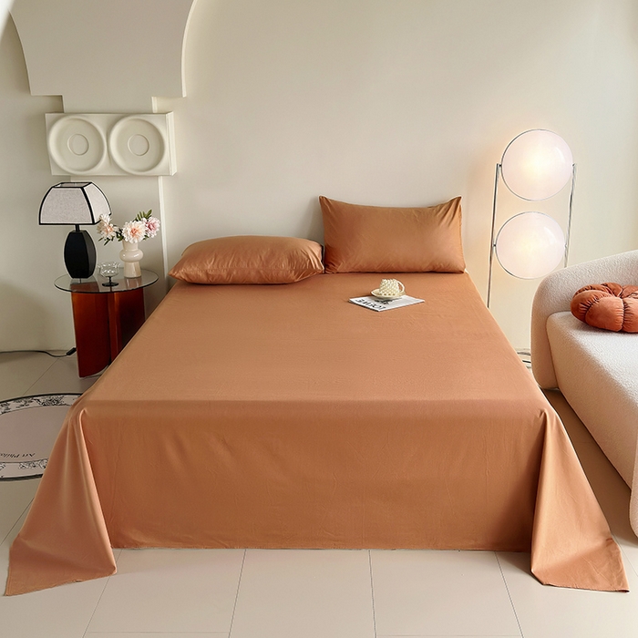 91家纺网 家纺一手货源 找家纺 寝柔家纺 2024新款40S全棉斜纹13372纯棉纯色套件单品-单床单  （风格一） 中咖