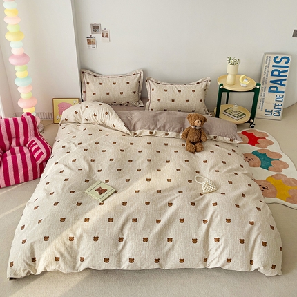 91家纺网 家纺一手货源 找家纺 （总）乐童家纺 2024新款直播爆款13070纯棉印花吊边款一字绣四件套