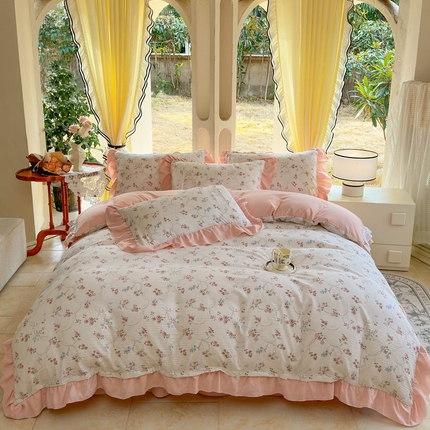 91家纺网 家纺一手货源 找家纺 一比一 2024新款韩版泡泡棉四件套 香菲儿-粉