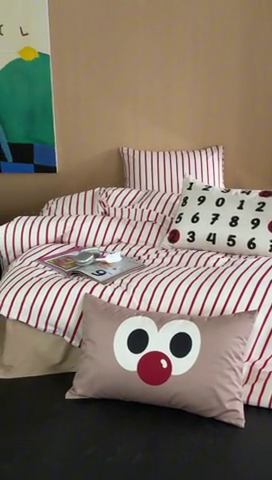 91家纺网 家纺一手货源 找家纺 圆岛家纺 2024新款春夏40支趣味全棉数码印花四件套 大眼豆