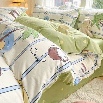 91家纺网 家纺一手货源 找家纺 麦伦家居 2024春夏新品ins小清新卡通全棉四件套 度假时光