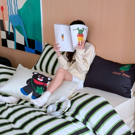 圆岛家纺 2024新款春夏40支趣味全棉数码印花四件套 惊叹熊