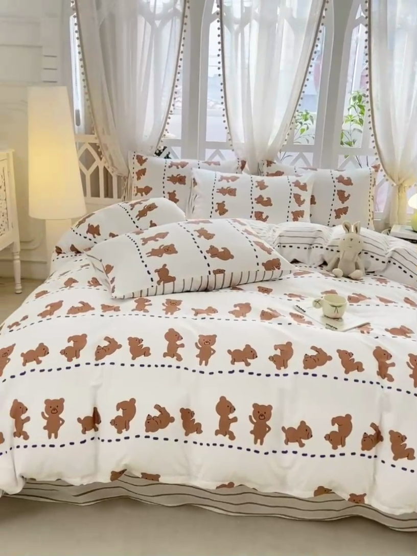 91家纺网 家纺一手货源 找家纺 宜家坊 2024新款全棉喷气13070小清新印花四件套-拍摄二 喜瓜瓜