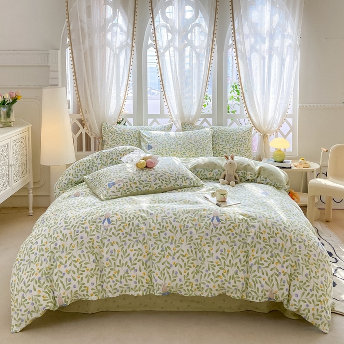 91家纺网 家纺一手货源 找家纺 宜家坊 2024新款全棉13070小清新印花四件套-拍摄二 失眠少女