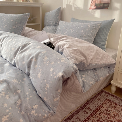 91家纺网 家纺一手货源 找家纺 希文家纺 2024新款全棉13372繁花系列四件套  兰亭