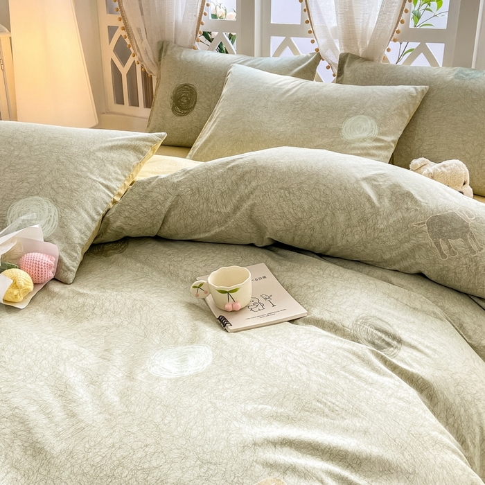 91家纺网 家纺一手货源 找家纺 宜家坊 2024新款全棉13070小清新印花四件套-拍摄二 线条小狗