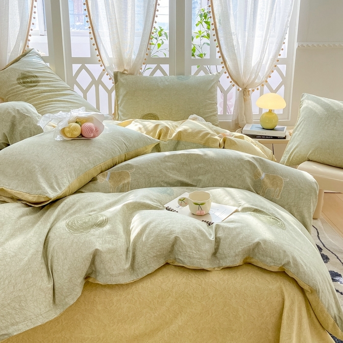 91家纺网 家纺一手货源 找家纺 宜家坊 2024新款全棉13070小清新印花四件套-拍摄二 线条小狗