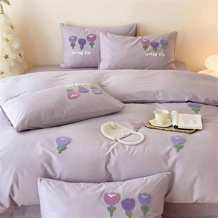 91家纺网 家纺一手货源 找家纺 荣轩家居 2024新款亲肤舒适全棉精梳棉卡通系列四件套 朵朵郁金香-子