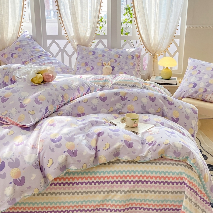 91家纺网 家纺一手货源 找家纺 宜家坊 2024新款全棉13070小清新印花四件套-拍摄二 兔个可爱