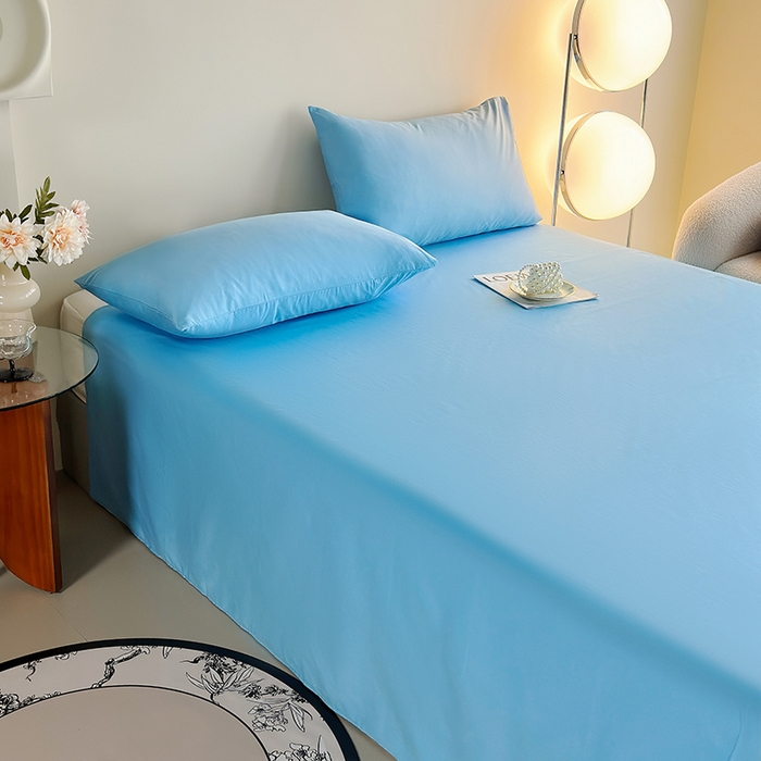 91家纺网 家纺一手货源 找家纺 寝柔家纺 2024新款40S全棉斜纹13372纯棉纯色套件单品-单床单  （风格一） 湖蓝