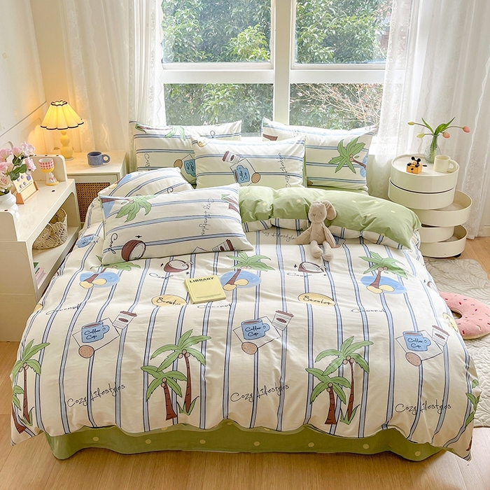 91家纺网 家纺一手货源 找家纺 麦伦家居 2024春夏新品ins小清新卡通全棉四件套 度假时光