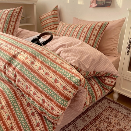 91家纺网 家纺一手货源 找家纺 希文家纺 2024新款全棉13372繁花系列四件套  木槿