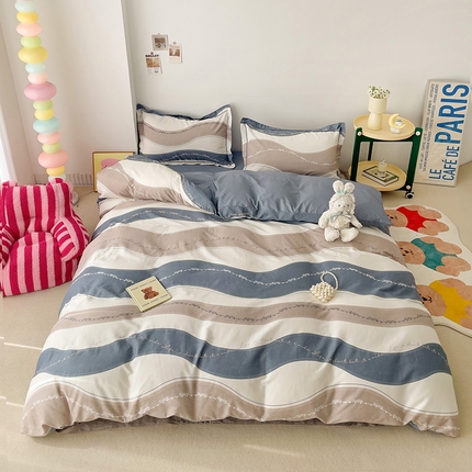 91家纺网 家纺一手货源 找家纺 （总）乐童家纺 2024新款直播爆款13070纯棉印花吊边款一字绣四件套