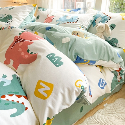 91家纺网 家纺一手货源 找家纺 麦伦家居 2024春夏新品ins小清新卡通全棉四件套 恐龙世界