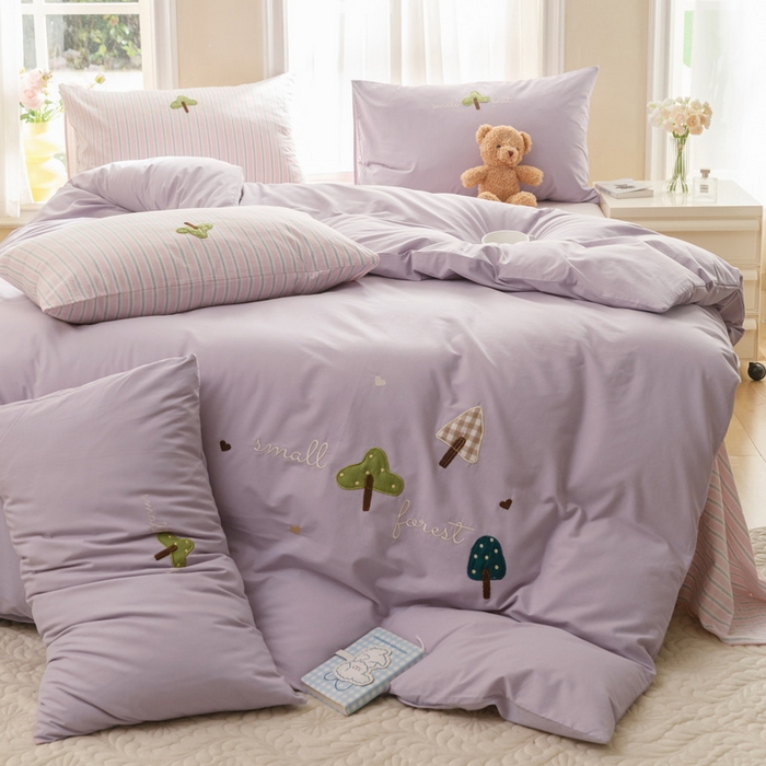 91家纺网 家纺一手货源 找家纺 艾莱家纺 2024新款水洗棉加厚绣花四件套-眷恋 眷恋-丁香紫