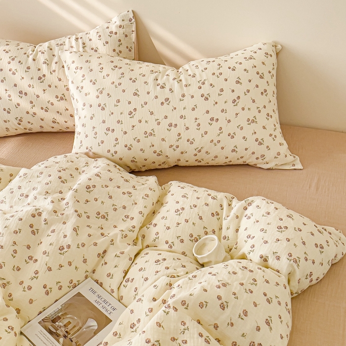 91家纺网 家纺一手货源 找家纺 木楌  2025新款全棉A类皱皱纱印花四件套 芮芮花