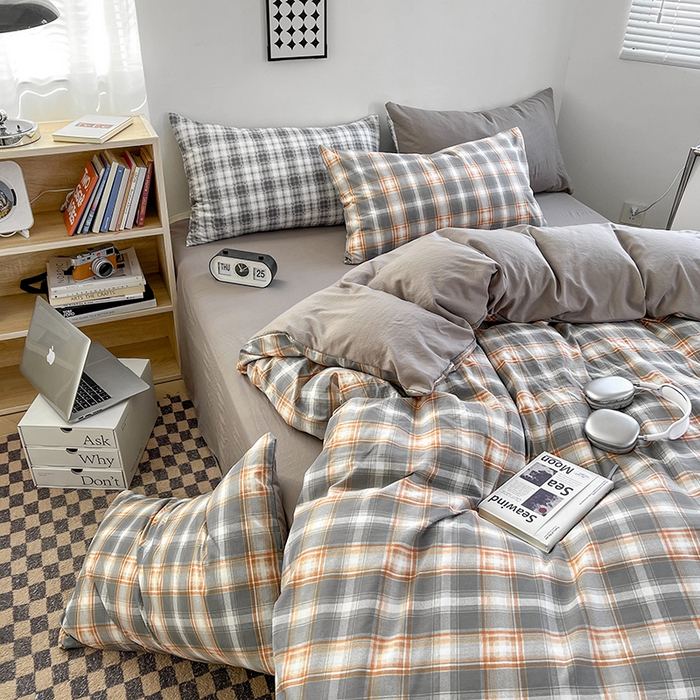 91家纺网 家纺一手货源 找家纺 贝拉梦家纺 2024新款日式简约款格子系水洗棉四件套套件系列-四件套 利奥