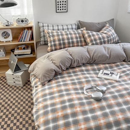 91家纺网 家纺一手货源 找家纺 （总）贝拉梦家纺 2024新款日式简约格子系水洗棉床单款床笠款套件系列-单被套