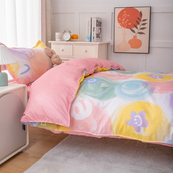 91家纺网 家纺一手货源 找家纺 乐居坊 2024新款亲肤棉 美棉 芦荟棉四件套 学生宿舍床（2月） 彩虹微笑