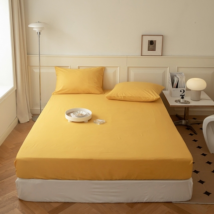 91家纺网 家纺一手货源 找家纺 寝柔 2024新款40S全棉斜纹13372纯棉纯色床笠单件席梦思床垫棕垫保护套 暖黄