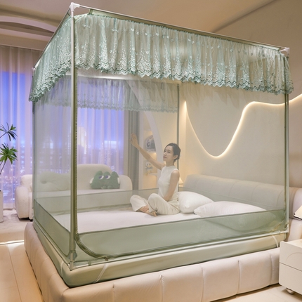 91家纺网 家纺一手货源 找家纺 夏彩 2024新款加柔加密床笠加固式蕾丝坐床蚊帐-88585 88585-抹茶绿