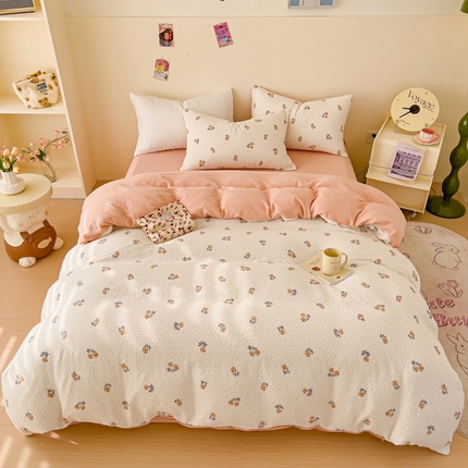 木楌  2025新款全棉A类皱皱纱印花四件套 初颜