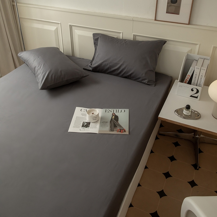 91家纺网 家纺一手货源 找家纺 寝柔 2024新款40S全棉斜纹13372纯棉纯色床笠单件席梦思床垫棕垫保护套 灰色