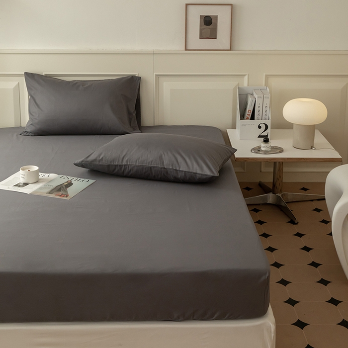 91家纺网 家纺一手货源 找家纺 寝柔 2024新款40S全棉斜纹13372纯棉纯色床笠单件席梦思床垫棕垫保护套 灰色