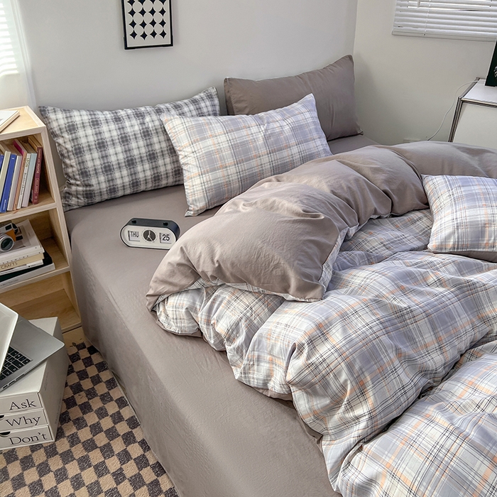 91家纺网 家纺一手货源 找家纺 贝拉梦家纺 2024新款日式简约款格子系水洗棉四件套套件系列-四件套 乔南