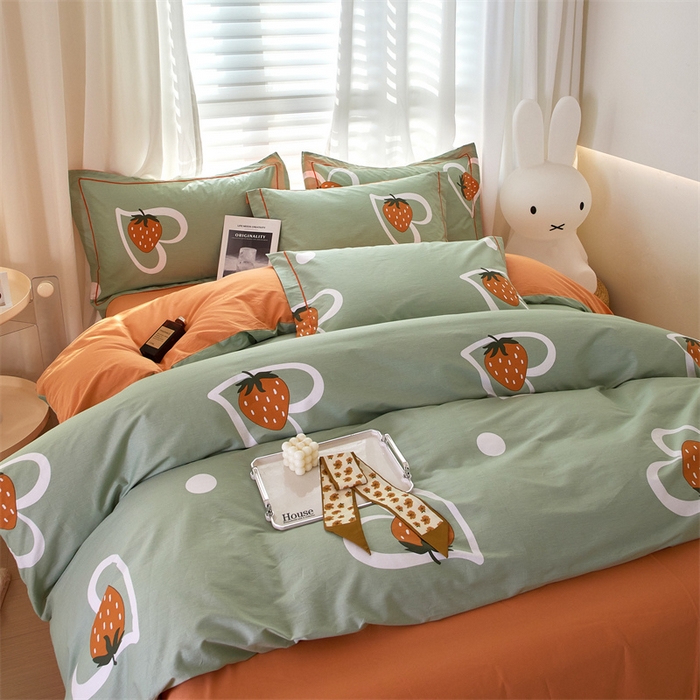 91家纺网 家纺一手货源 找家纺 曼秀琳家纺 2024新款活性全棉印花四件套 爱心草莓