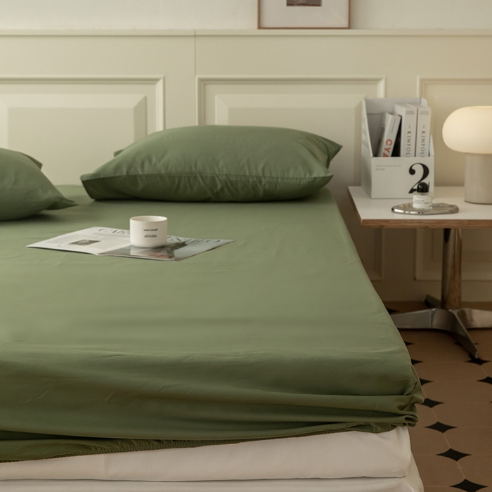 91家纺网 家纺一手货源 找家纺 寝柔 2024新款40S全棉斜纹13372纯棉纯色床笠单件席梦思床垫棕垫保护套 军绿