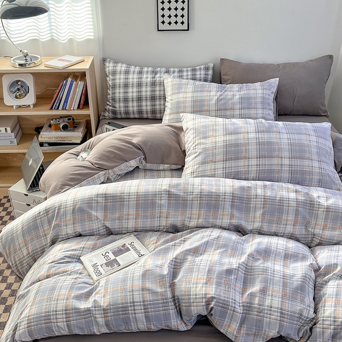 91家纺网 家纺一手货源 找家纺 贝拉梦家纺 2024新款日式简约格子系水洗棉床单款床笠款套件系列-单被套 乔南