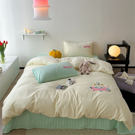 91家纺网 家纺一手货源 找家纺 （总）柚子YOUTH 2024新款全棉水洗棉条纹毛巾绣四件套