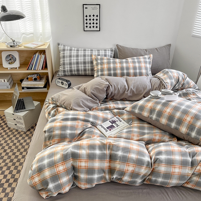 91家纺网 家纺一手货源 找家纺 贝拉梦家纺 2024新款日式简约格子系水洗棉床单款床笠款套件系列-单被套 利奥