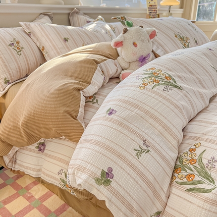 91家纺网 家纺一手货源 找家纺 （总）壹号库家纺 2024新款A类提花有氧泡泡绵四件套现货