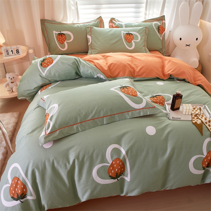 91家纺网 家纺一手货源 找家纺 曼秀琳家纺 2024新款活性全棉印花四件套 爱心草莓