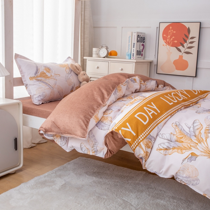 91家纺网 家纺一手货源 找家纺 乐居坊 2024新款亲肤棉 美棉 芦荟棉四件套 学生宿舍床（2月） 幸运叶