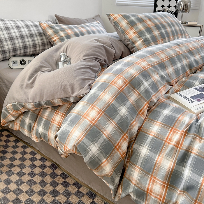 91家纺网 家纺一手货源 找家纺 贝拉梦家纺 2024新款日式简约格子系水洗棉床单款床笠款套件系列-单被套 利奥