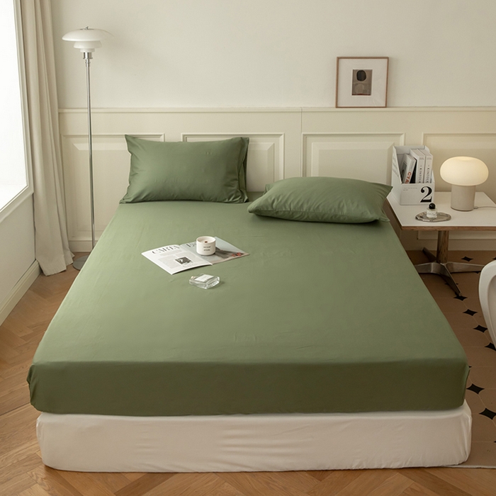 91家纺网 家纺一手货源 找家纺 寝柔 2024新款40S全棉斜纹13372纯棉纯色床笠单件席梦思床垫棕垫保护套 军绿