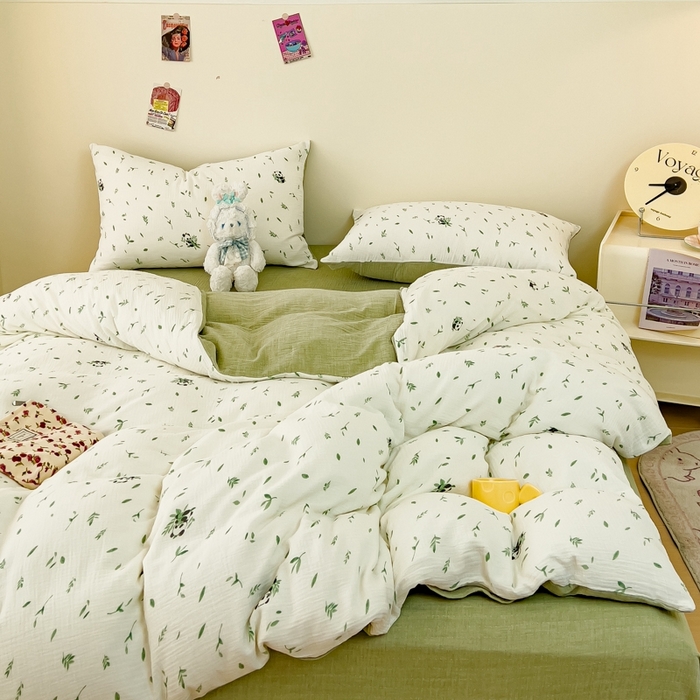 91家纺网 家纺一手货源 找家纺 木楌  2025新款全棉A类皱皱纱印花四件套 小熊猫