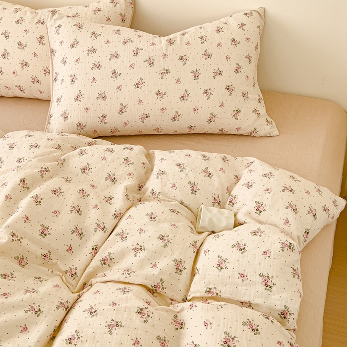 91家纺网 家纺一手货源 找家纺 木楌  2025新款全棉A类皱皱纱印花四件套 洛依