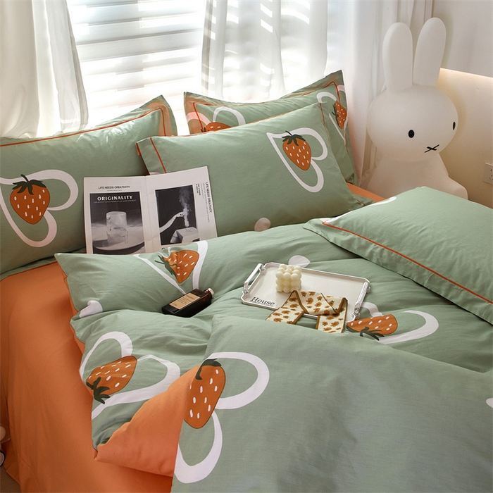 91家纺网 家纺一手货源 找家纺 曼秀琳家纺 2024新款活性全棉印花四件套 爱心草莓