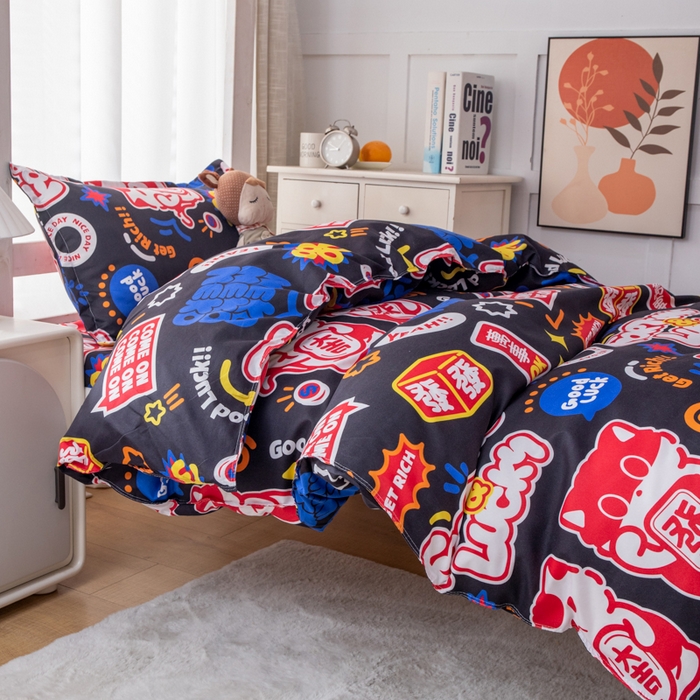 91家纺网 家纺一手货源 找家纺 乐居坊 2024新款亲肤棉 美棉 芦荟棉四件套 学生宿舍床（2月） 招财进宝