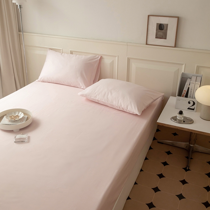 91家纺网 家纺一手货源 找家纺 寝柔 2024新款40S全棉斜纹13372纯棉纯色床笠单件席梦思床垫棕垫保护套 淡粉