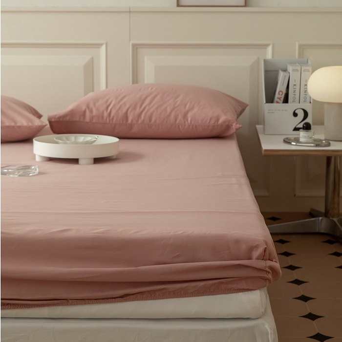 91家纺网 家纺一手货源 找家纺 寝柔 2024新款40S全棉斜纹13372纯棉纯色床笠单件席梦思床垫棕垫保护套 豆沙