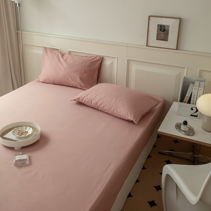 91家纺网 家纺一手货源 找家纺 寝柔 2024新款40S全棉斜纹13372纯棉纯色床笠单件席梦思床垫棕垫保护套 豆沙